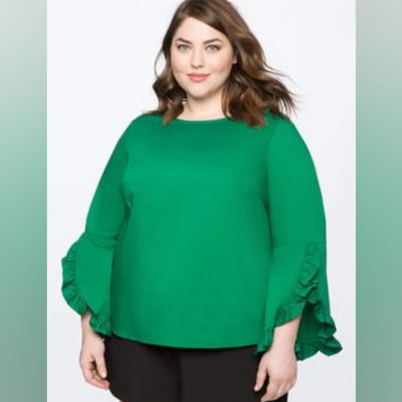 Eloquii Tops - Eloquii Vibrant Green Flounce Sleeve Blouse
